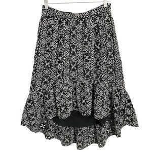 INC International Concepts Y2K Eyelet Embroidered Hi/Lo Maxi Skirt Large Black